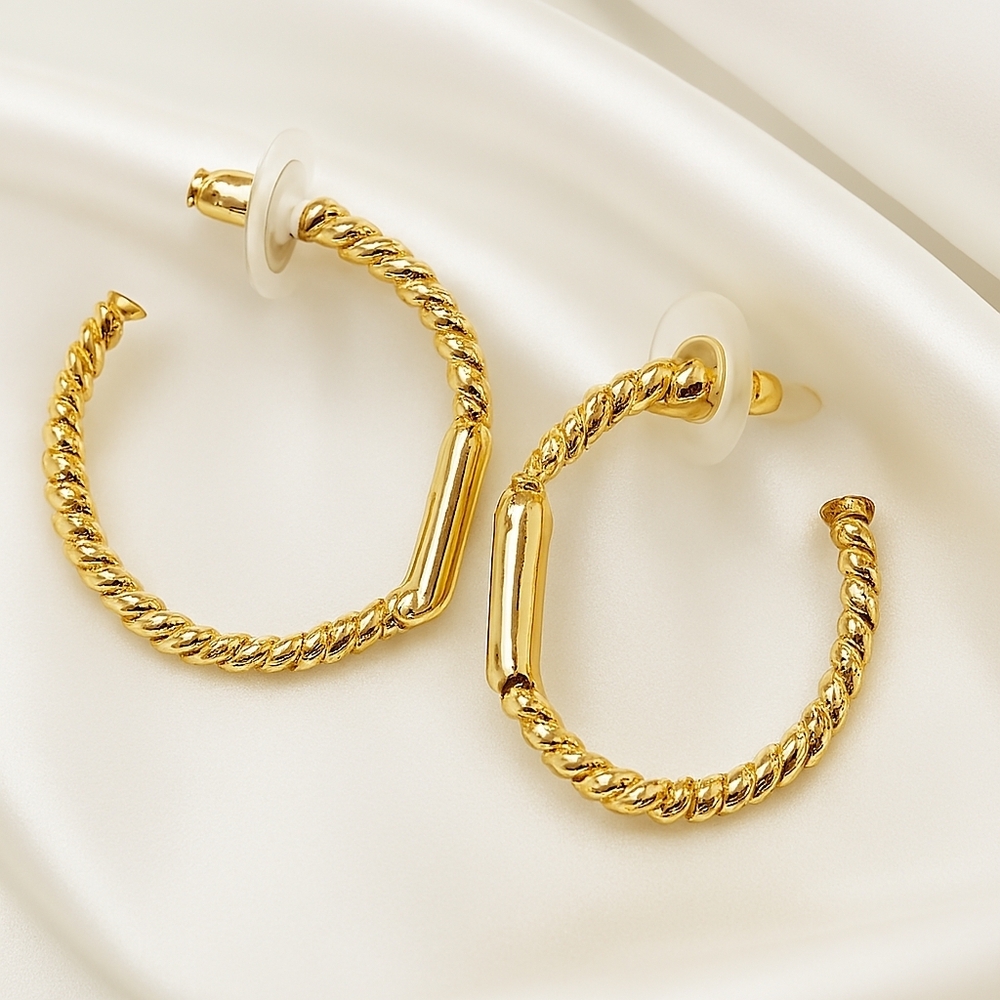 Gold-Tone Twisted Open Hoop Earrings – Statement Jewelry for Sensitive Ears